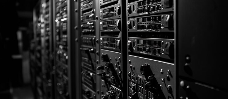 PSD photographie en noir et blanc de l'équipement de mélange audio