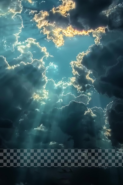 PSD photographie de nuages avec des rayons de soleil brillant sur un fond transparent