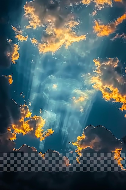 PSD photographie de nuages avec des rayons de soleil dans le ciel du soir sur un fond transparent