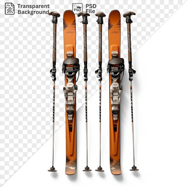 PSD photos réalistes de skieurs, de bâtons et de skis sur un fond isolé