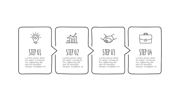 Photoshop doodle infographic abstract elements with 4 options Hand drawn icons