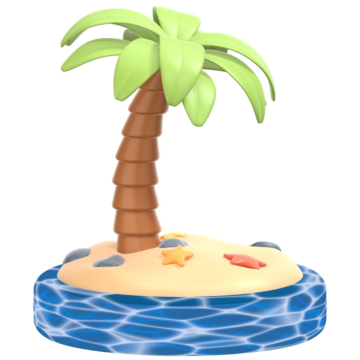PSD piaggia con albero di cocco 3d icon illustration low poly style