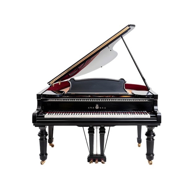 Piano de cauda elegante com tampa aberta Instrumento musical de alta qualidade para apresentação e música clássica