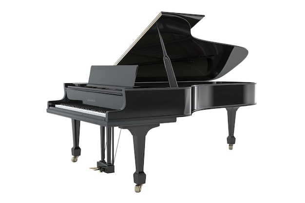 Piano de cauda preto isolado em fundo branco Foto de produto de estúdio AIG57
