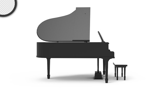 Un piano negro con un taburete al lado.