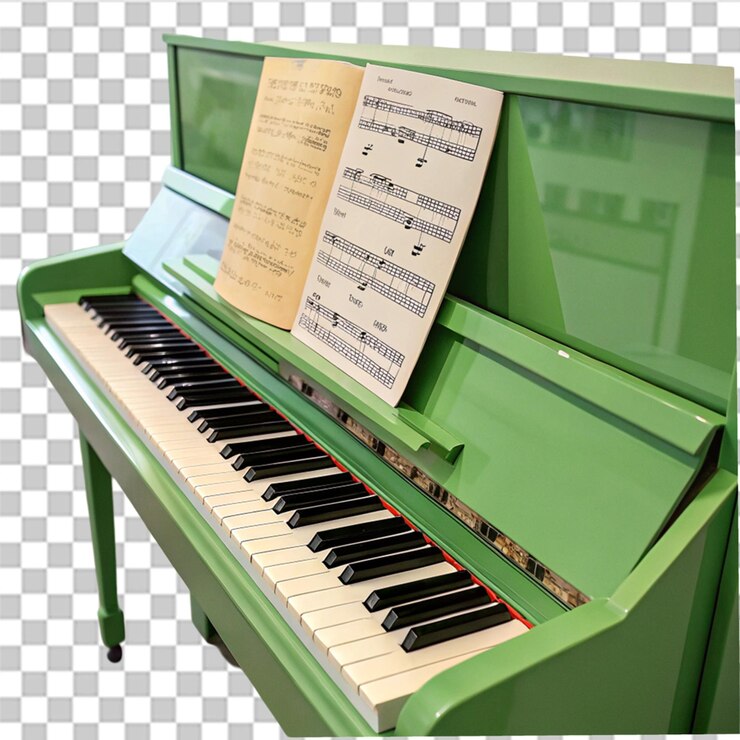 PSD piano verde com notas musicais no topo