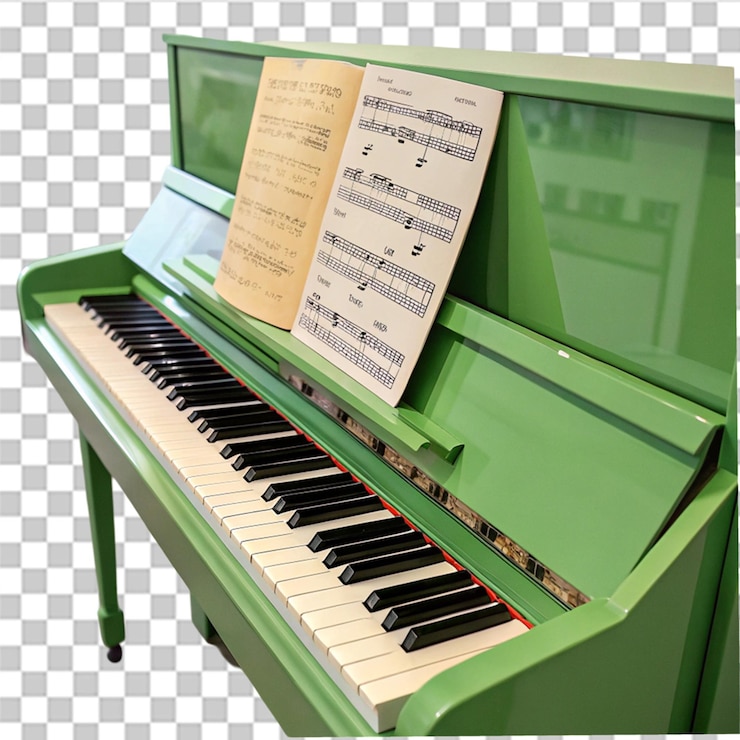 PSD pianoforte verde con note musicali in cima