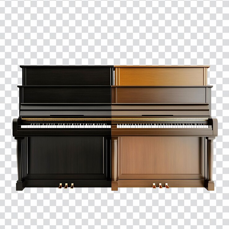PSD pianoforte verticale nero e marrone con chiavi
