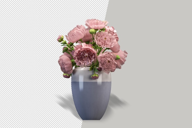 Pianta di fiori in vaso nel rendering 3d isolato