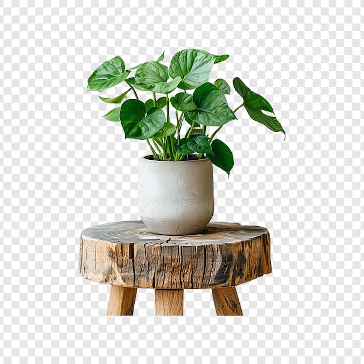 PSD pianta indoor in una pentola su un supporto di legno isolato su uno sfondo trasparente