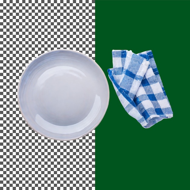 Piastra bianca semplice su tessuto a scacchi blu e bianco su sfondo trasparente png psd