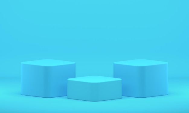 Piattaforma di base geometrica tre di base della mostra del piedistallo quadrato blu della fase 3d realistica