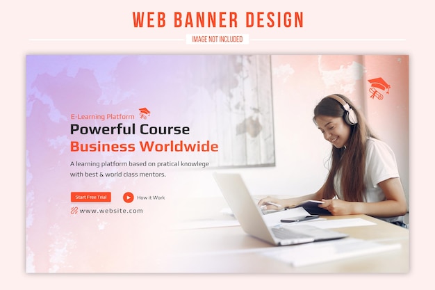 Piattaforma di eLearning potente corso di business in tutto il mondo PSD web banner design