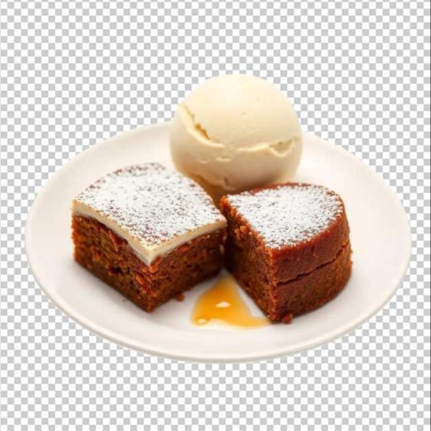 Piatto di dessert tradizionale cubano con torta e palla di gelato La Havana isolata sullo sfondo bianco