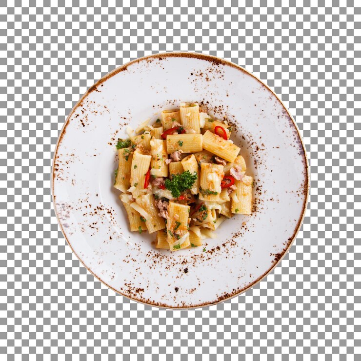 PSD piatto di pasta con peperoncino isolato su sfondo trasparente