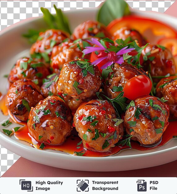 PSD pic pic pic icli kofte meatballs em uma tigela com guarnição