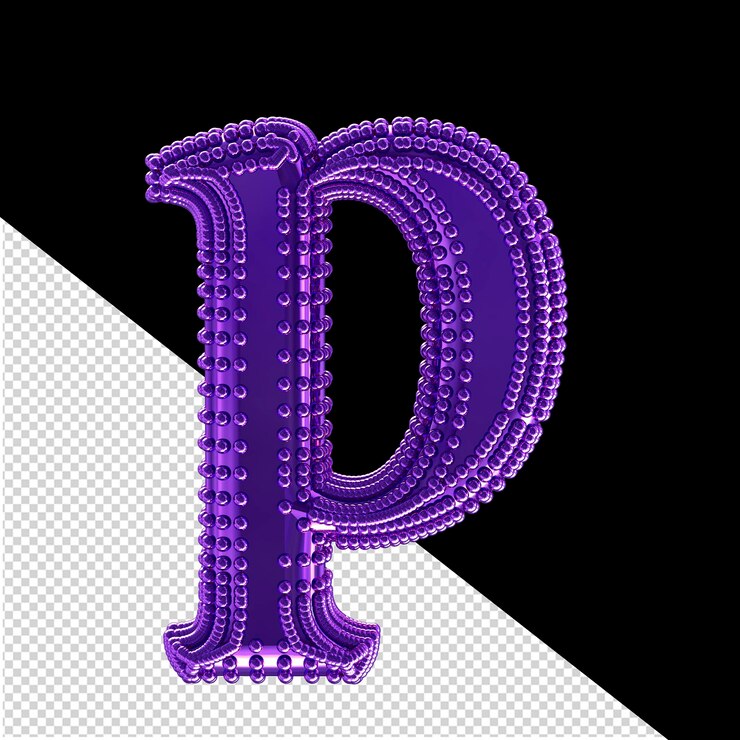 PSD piccole sfere 3d sul simbolo viola scuro lettera p