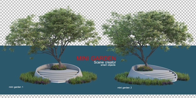 Piccolo giardino con alberi e arbusti decorativi