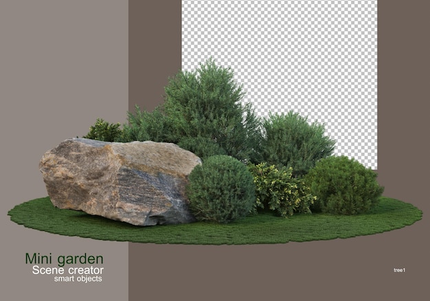 Piccolo giardino con arbusti decorativi e pietre