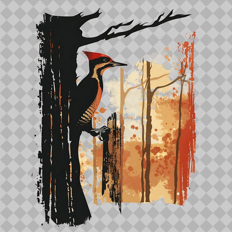 PSD pico dentro de un árbol silueta bosque en un bosque l png acuarela diseños de animales
