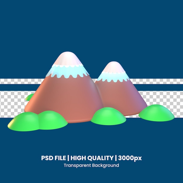 Pico de montaña de icono 3D aislado en el fondo transparente