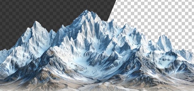 PSD picos majestosos e nevados de uma alta cordilheira em fundo transparente