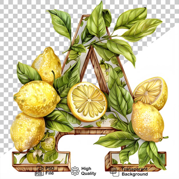 PSD a picture of a letter a on a transparent background with a picture of lemons