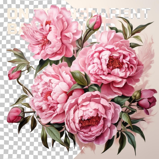 PSD a picture of pink peonies and green leaves
