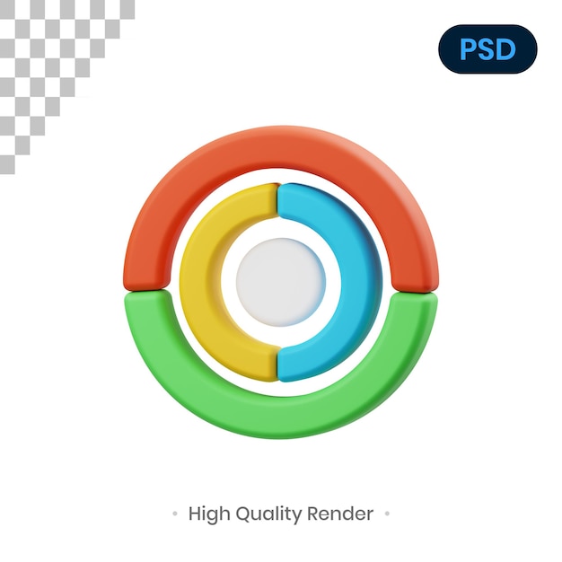 Pie chart 3d render ilustração premium psd