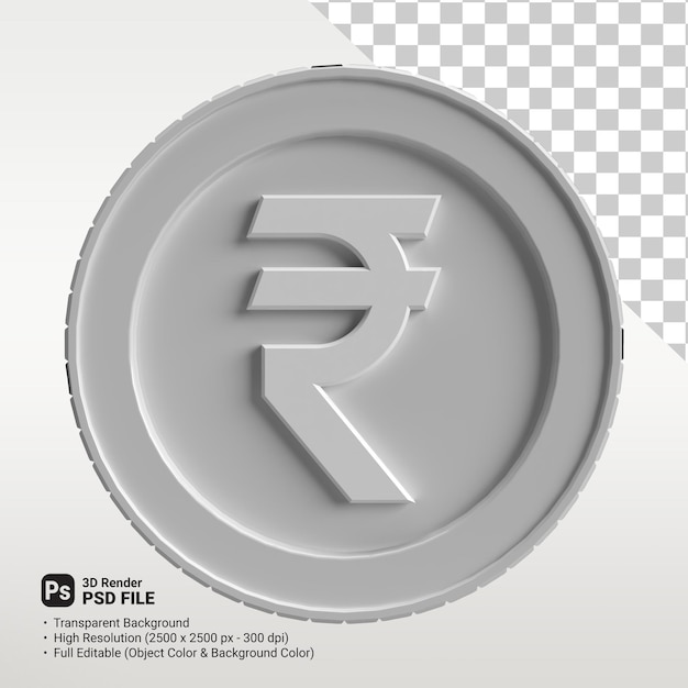 PSD pièce 3d monnaie mondiale roupie indienne couleur modifiable