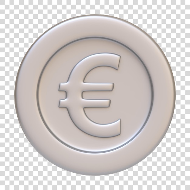 PSD pièce d'argent avec signe euro isolé sur fond blanc signe d'icône 3d et symbole illustration 3d