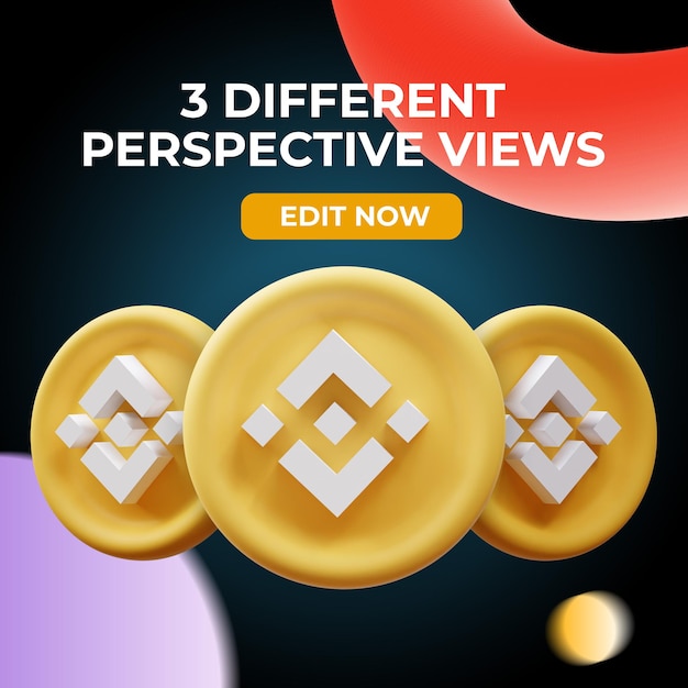 Pièce De Monnaie Binance Psd 3d Dans Différentes Vues En Perspective Sur Fond Abstrait