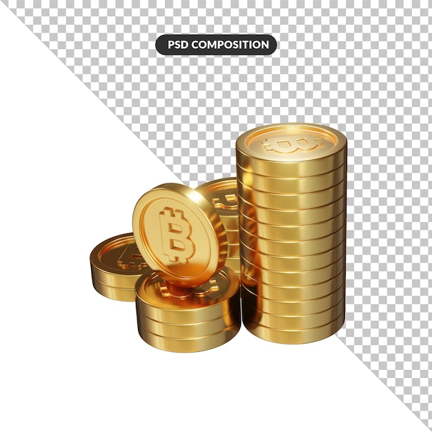 Pièce de monnaie bitcoin en vrac or rendu 3d isolé