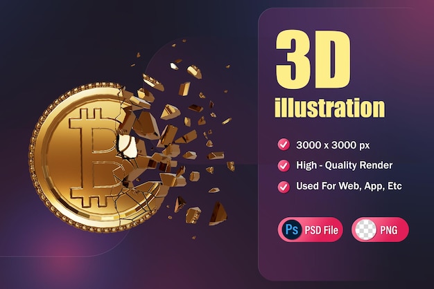 pièce de monnaie crypto de rendu 3d cassée pour l'application infographique de l'application web