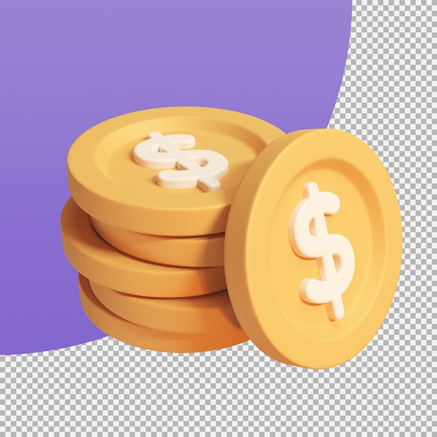 Pièce de monnaie dollar d'or profit sur investissement illustration 3d avec un tracé de détourage