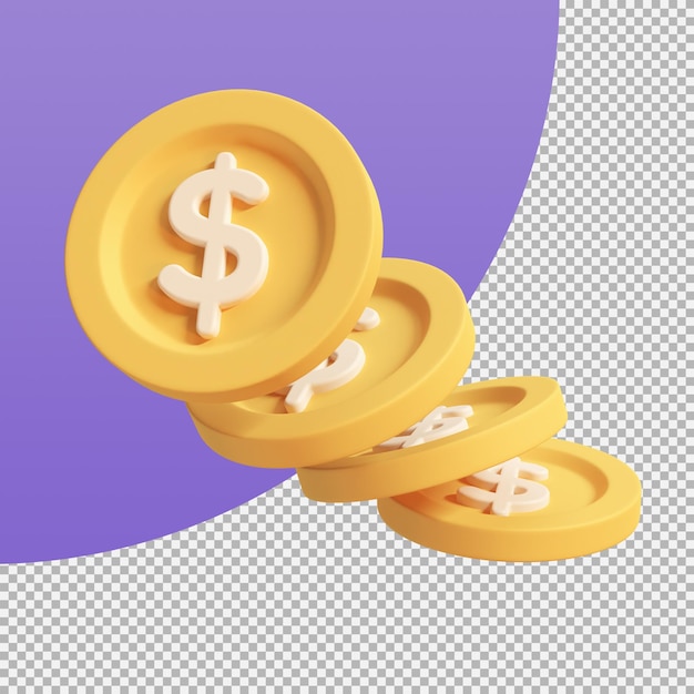 Pièce de monnaie dollar d'or profit sur investissement illustration 3d avec un tracé de détourage