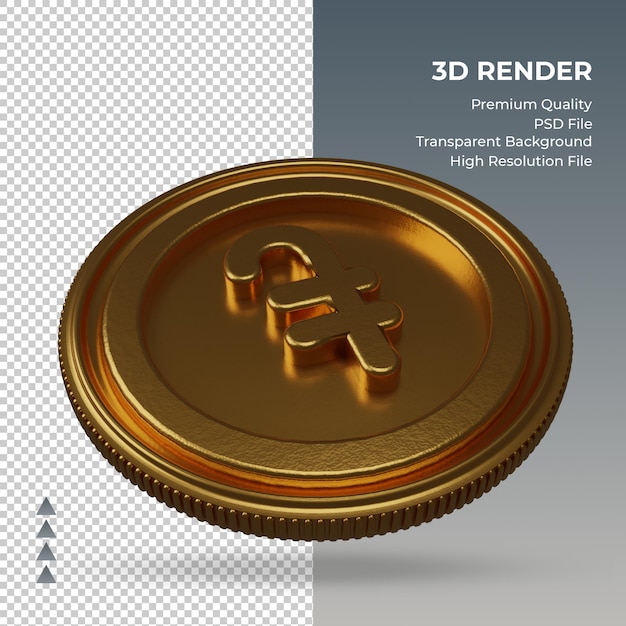 Pièce de monnaie Dram arménien symbole monétaire or rendu 3d vue gauche