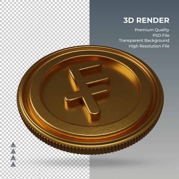 Pièce de monnaie franc suisse symbole monétaire or rendu 3d vue gauche