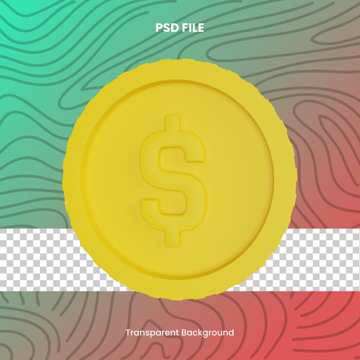PSD pièce de monnaie rendu 3d icône illustration fichier psd fond transparent