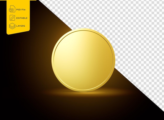 Une pièce d'or arrondie brillante isolée sur un fond doré brillant Illustration 3D
