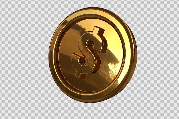 PSD pièce d'or d'un dollar en rendu 3d isolé