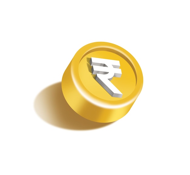 Pièce d'or avec monnaie roupie, roupie dorée, roupie en plein essor, économie indienne en plein essor