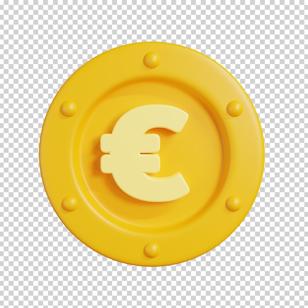 PSD pièce d'or avec signe euro isolé icône de monnaie d'argent illustration de rendu 3d