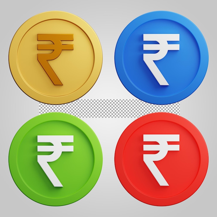PSD pièce de roupie finance or bleu vert rouge isolé sur fond transparent 3d render