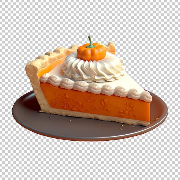 PSD pièce de tarte à la citrouille illustration 3d pour thanksgiving modèle rendu en 3d pièce de tarte à la citrouille sur une soucoupe