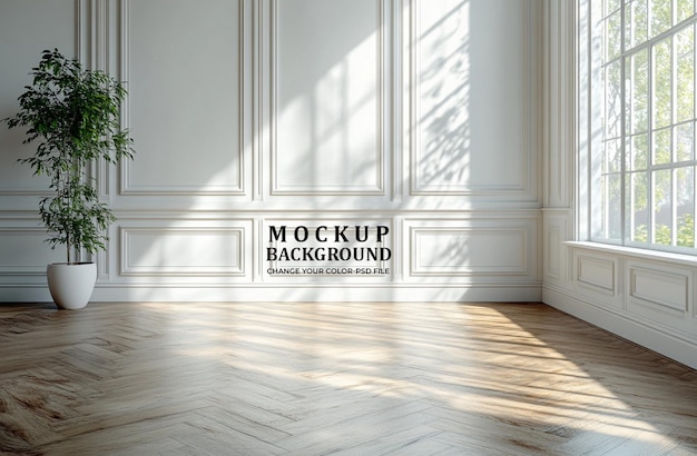 Une pièce vide avec des murs blancs et un sol en bois un modèle pour un modèle de présentation de design d'intérieur