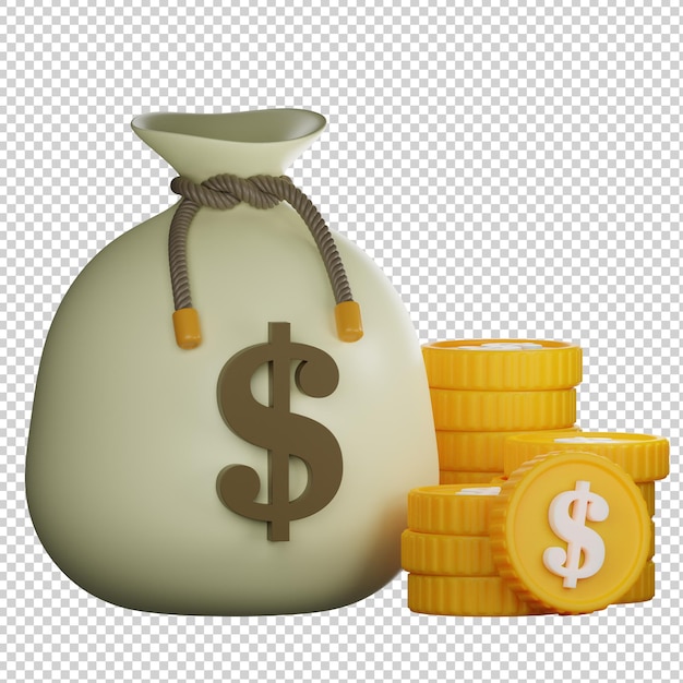 Pièces d'argent sac illustration 3d