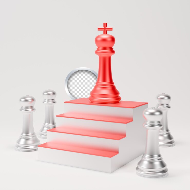 PSD pièces d'échecs 3d et concept de leadership
