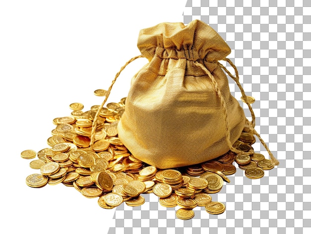 Pièces d'or et un sac de pièces d'or