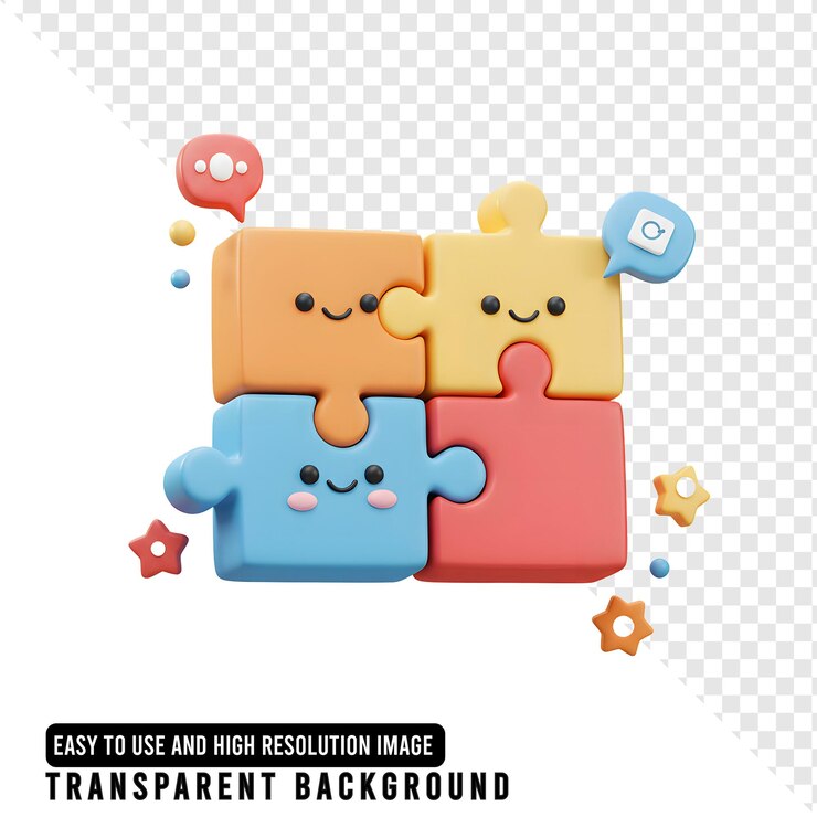 PSD des pièces de puzzle 3d colorées représentant le travail d'équipe et la collaboration